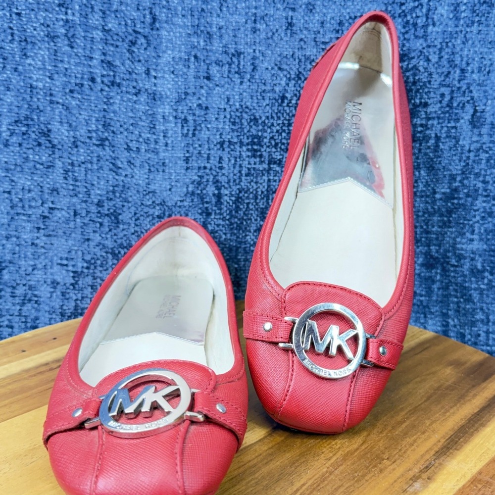 Michael Kors Fulton Moccasin Women 9M Red Saffiano Leather Flat MK Logo ME14D